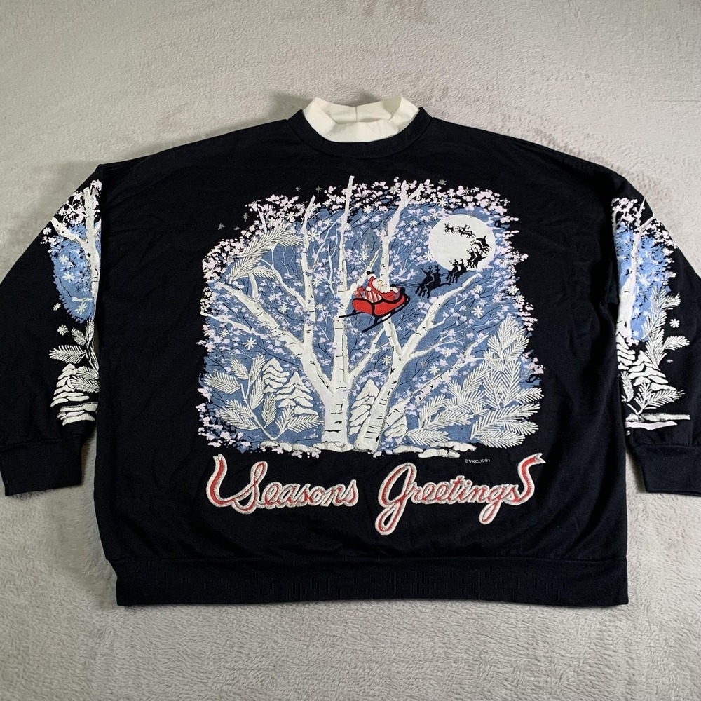 Vintage Nut Cracker Sweatshirt Womens 2XL Seasons Greetings Santa Christmas 1991